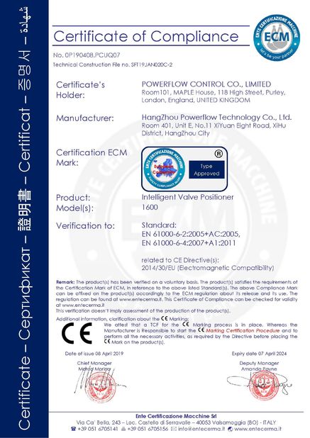 Porcellana POWERFLOW CONTROL CO,. LTD. Certificazioni